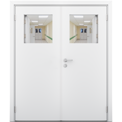 Купить Влагостойкая двустворчатая дверь белая с открывающимся окном