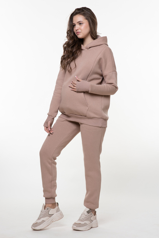 Утепленный спортивный костюм для беременных и кормящих 16025 бежевый