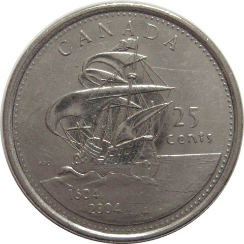 25 центов 400 лет первым поселениям Европейцев в Канаде 2004 год UNC