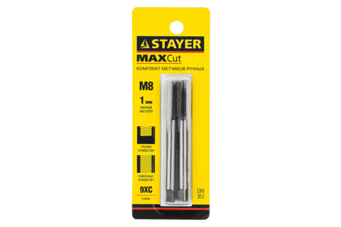 STAYER M8х1.0, 2 шт, Комплект метчиков (28025-08-1.0-H2)