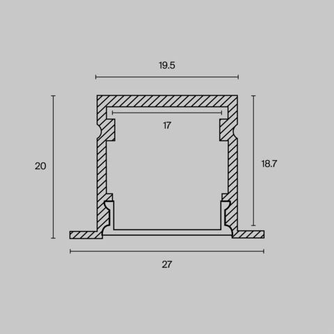 Алюминиевый профиль Maytoni встраиваемый с накладным фланцем 27×20 (Серебро, 2 м), ALM-2720-S-2M