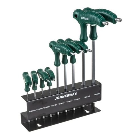 Jonnesway H10MT09S Набор ключей торцевых TORX® с рукояткой с центрированным штифтом Т10-Т50, 9 предметов