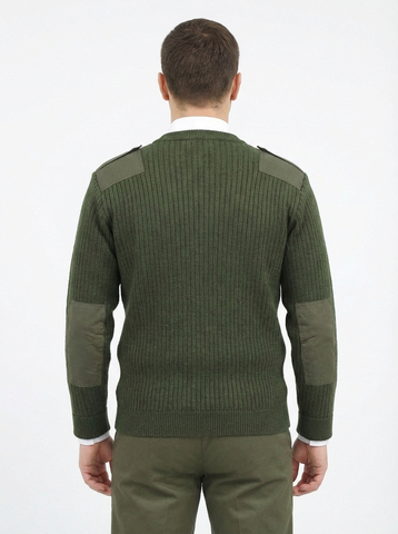 Свитер офицерский с накладками п/ш (олива, ворот V)