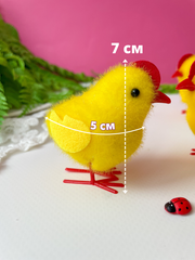 Цыплята пасхальные с гребешком, декоративные, пушистые, 3*6*6,5 см, набор 3 шт.