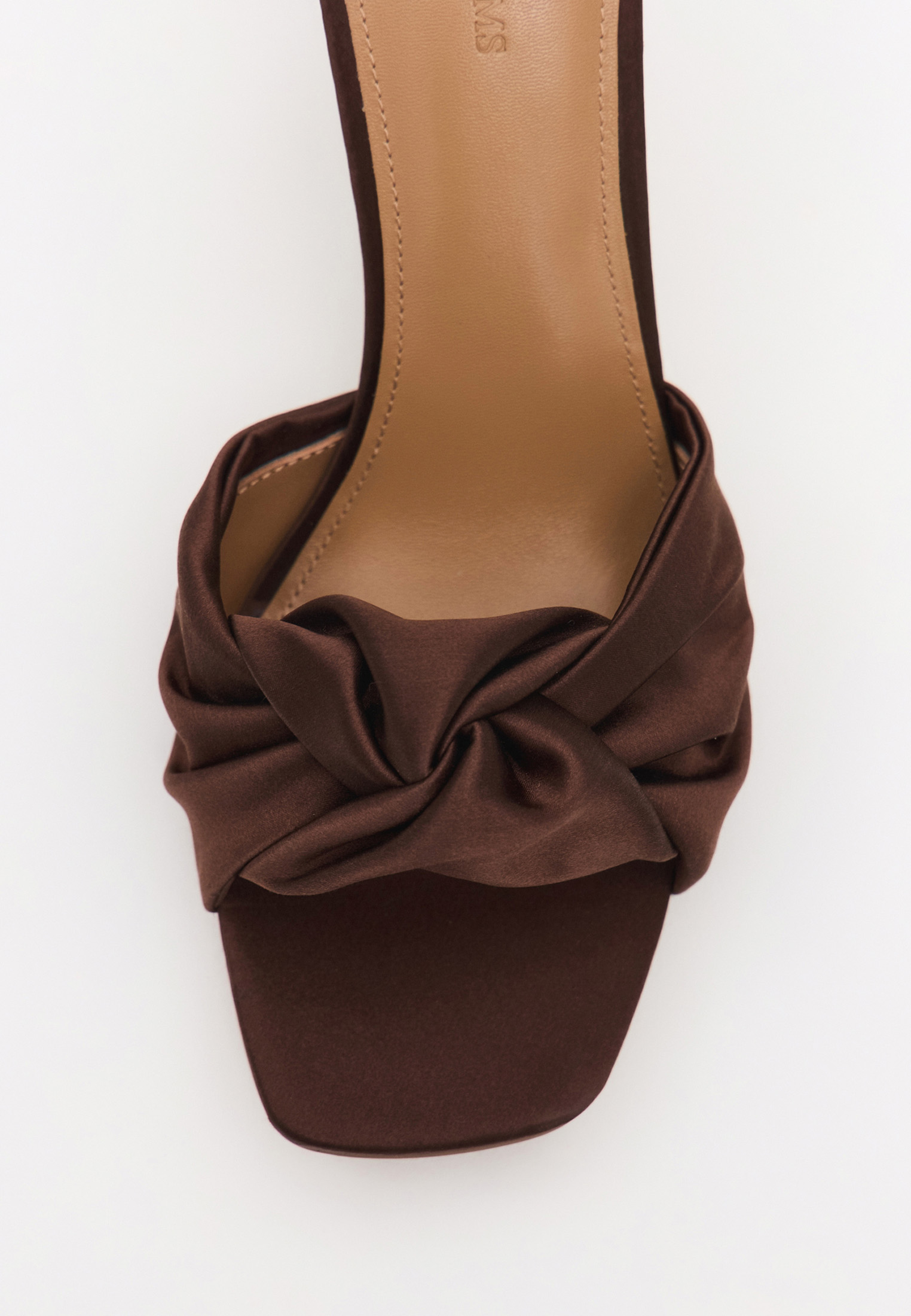 Мюли из сатина на каблуке, коричневый