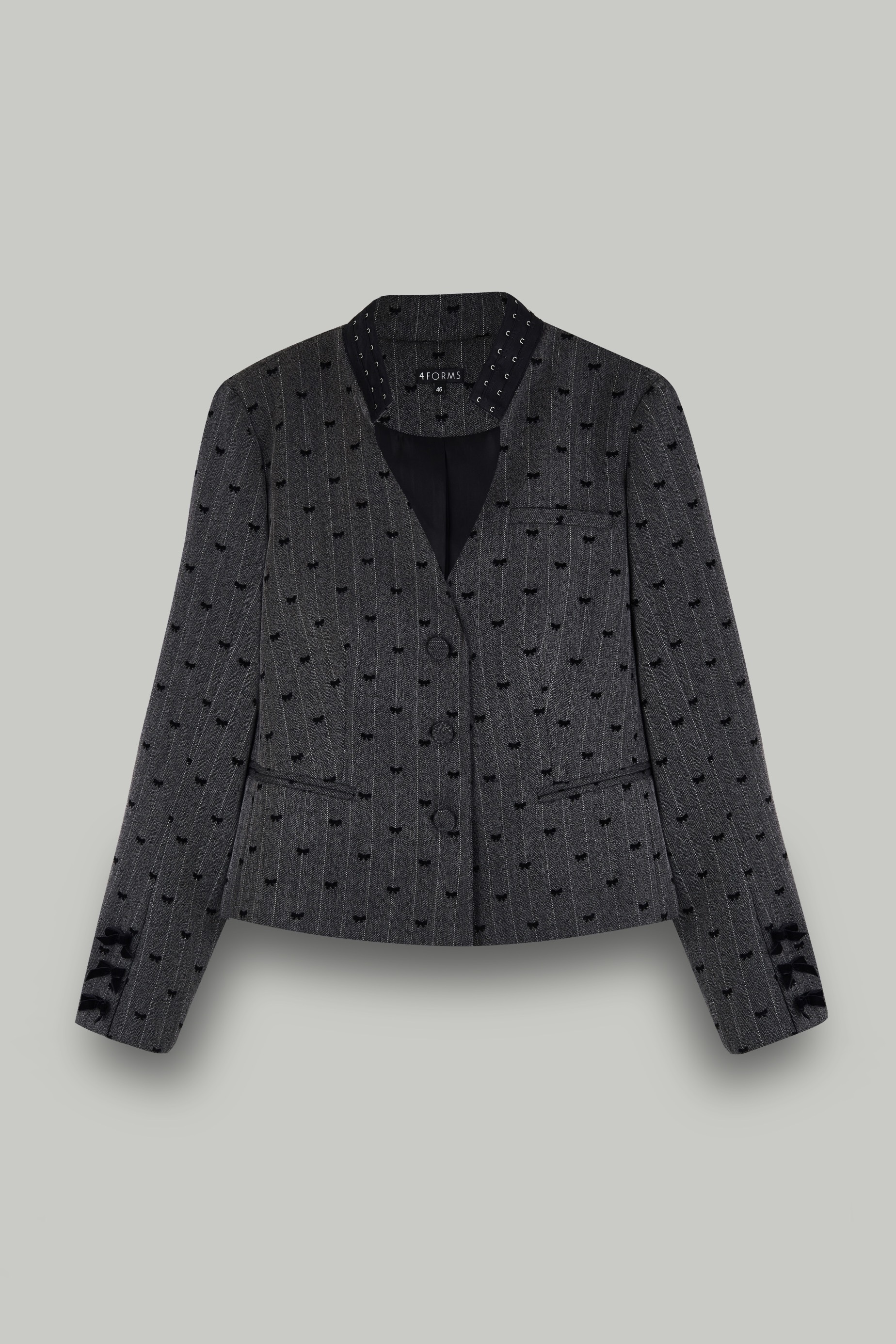 Жакет укороченный с бантиками, серый