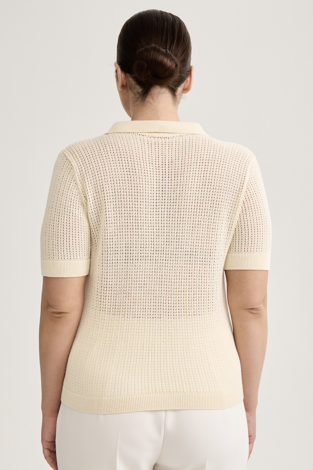 Поло вязаное ажурное, сливочный