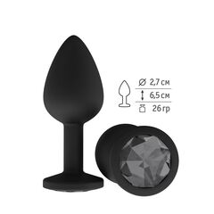 Чёрная анальная втулка с чёрным кристаллом - 7,3 см. - 
