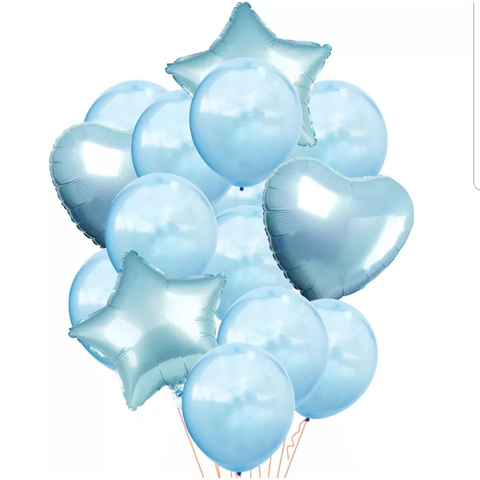 Букет голубых шаров с сердцами и звездами