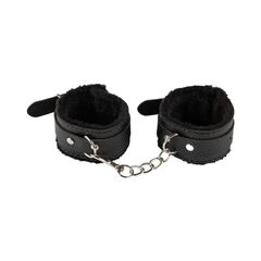 Черные наручники из эко-кожи с мехом - 