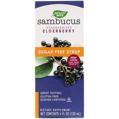 Nature's Way, Sambucus, стандартизированный экстракт бузины, сироп без сахара, 120 мл (4 жидк. унции)