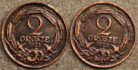 Жетон 2 гроша 1923 года Польша Брак реверс-реверс медь патина копия Копия