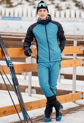 Премиальный костюм для лыж и зимнего бега Nordski Hybrid Hood Warm Light Blue
