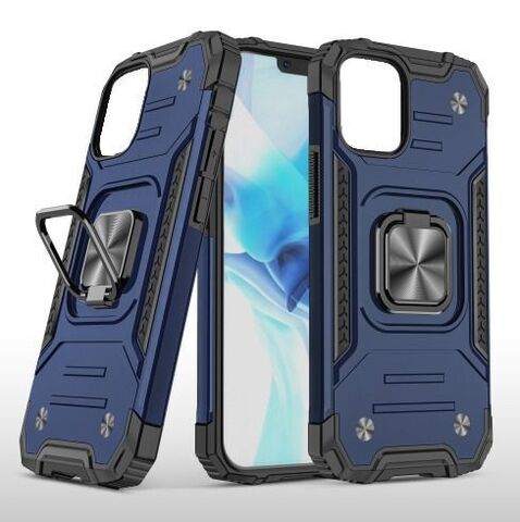 Противоударный чехол для iPhone 11 Pro Max синий с пластиной для магнитного автодержателя и кольцом подставкой / чехол накладка для телефона айфон 11 Про Макс