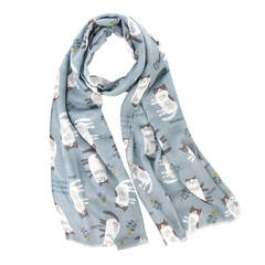 Японский женский палантин с кошачьим принтом ''NAGONAGO'', мятный, 24-7147-2, KUSUGURU