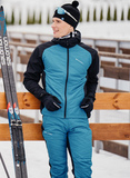 Премиальный костюм для лыж и зимнего бега Nordski Hybrid Hood Warm Light Blue