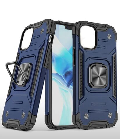 Противоударный чехол для Honor X8A синий с пластиной для магнитного автодержателя и кольцом подставкой