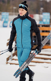 Премиальный костюм для лыж и зимнего бега Nordski Hybrid Hood Warm Light Blue