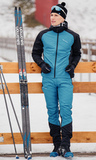 Премиальный костюм для лыж и зимнего бега Nordski Hybrid Hood Warm Light Blue