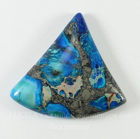 Кабошон Яшма Императорская (прессов., тониров), цвет - голубой, 35х32 мм