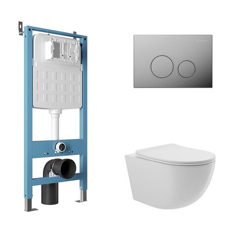 Aqueduto AQDS105 AQD комплект: TECNICA Novo Система инсталляции для подвесного унитаза, CIRCULO Панель смыва, хром, OVO Унитаз подвесной 525*360 безободковый, сиденье с микролифтом, белый глянцевый