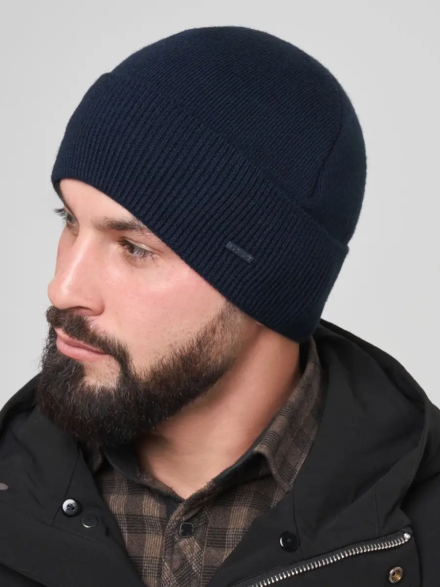 Шапка мужская зимняя шерстяная вязаная с отворотом