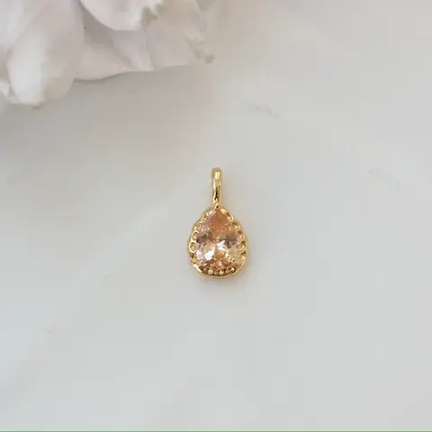 Подвеска Капля с персиковым фианитом, 15*8 мм, позолота, П431