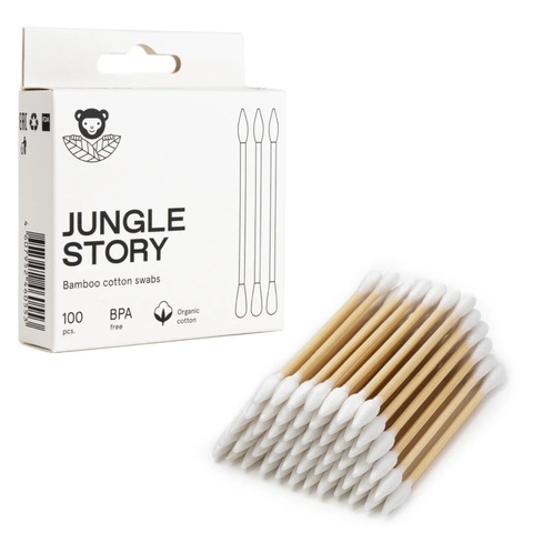 Ватные палочки с Белым ультра мягким хлопком заостренным на одной стороне  | Jungle Story