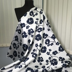 Ткань жаккард серо-синий с цветами 3009