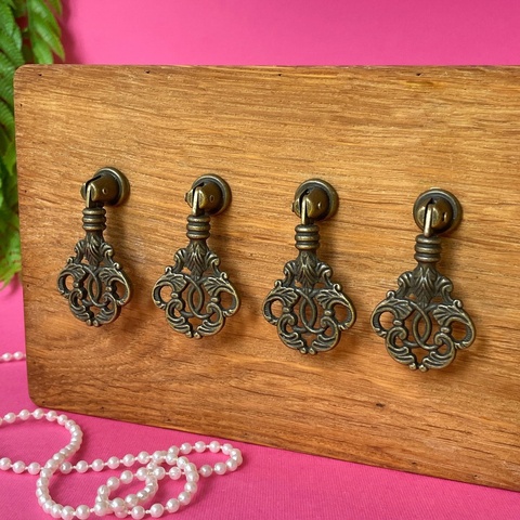Ручка для шкатулки, бронзовая, округлая ажурная, металлическая, 3,3*5,5 см, набор 4 шт.