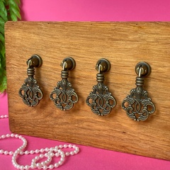 Ручка для шкатулки, бронзовая, округлая ажурная, металлическая, 3,3*5,5 см, набор 4 шт.