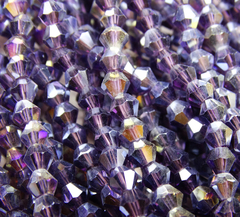 ББ031ДС4 Хрустальные бусины "биконус", цвет: фиолетовый AB прозрач., размер 4 мм, кол-во: 95-100 шт.