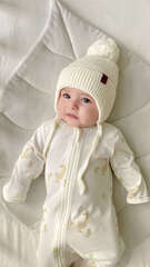 Шапка вязаная на завязках c помпоном (экрю)