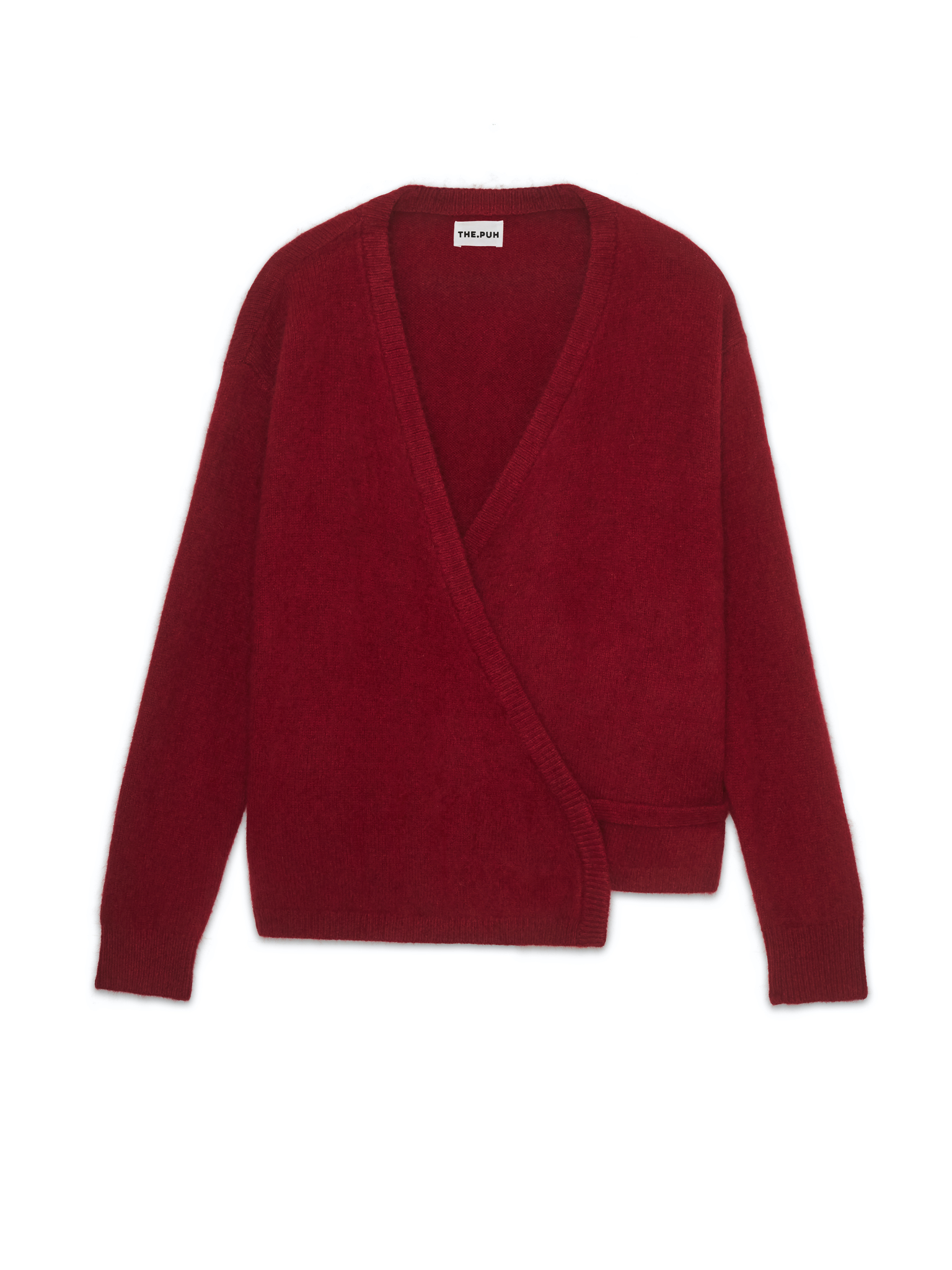 Бордовый кардиган из шерсти енота на завязках