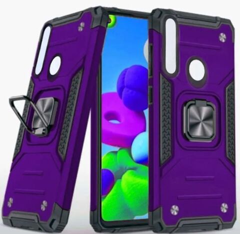 Противоударный чехол для Huawei P30 Lite фиолетовый с пластиной для магнитного автодержателя и кольцом подставкой, чехол на Хуавей П30 Лайт