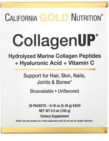 California gold Nutrition, CollagenUP, гидролизованные пептиды морского коллагена, гиалуроновая кислота и витамин C, с нейтральным вкусом, 30 пакетиков по 5,15 г (0,18 унции)