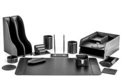 Набор руководителя из черной кожи люкс Гранд с тиснением 17 предметов