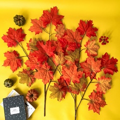 №2 Кленовые листья на ветке Желто-оранжево-зеленые, осенние, 70 см., набор 2 ветки