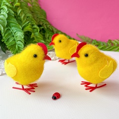 Цыплята пасхальные с гребешком, декоративные, пушистые, 3*6*6,5 см, набор 3 шт.