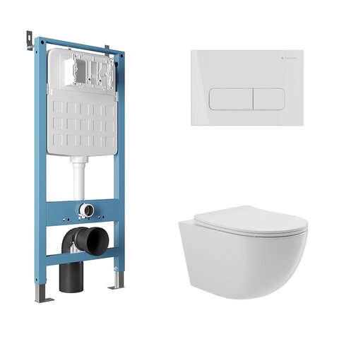 Aqueduto AQDS112 AQD комплект: TECNICA Novo Система инсталляции для подвесного унитаза, FORMA Панель смыва, белый глянцевый, OVO Унитаз подвесной 525*360 безободковый, сиденье с микролифтом, белый глянцевый