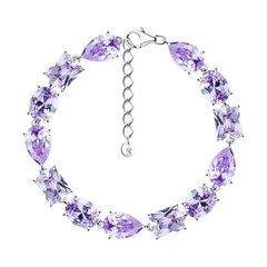 Браслет-дорожка теннисный из серебра с аметистовыми фианитами