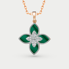 Подвеска из красного золота 585 пробы с малахитом и фианитами (арт. 030127 м)