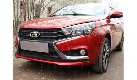 Защита радиатора Lada Vesta 2015- / Vesta SW 2017 /  Vesta SW Cross 2017- (4 части) черная верх Стрелка