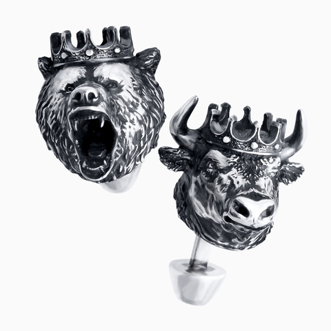 Запонки мужские KING BULL & BEAR, оксидирование, сапфир — корунд.
