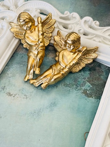 ангел с трубой (набор 2шт) 7см цвет золото