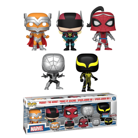 Funko POP! Marvel: Prodigy, the Hornet, Prince of Arachne, Spider-Armor MK 1 & Spider-Armor MK 2 (Beyond Amazing Col.) (Amazon Exc) (5 Pack)