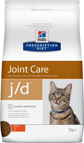 купить хиллс Hill’s™ Prescription Diet™ Feline j/d™ Joint Care with Chicken сухой корм для взрослых кошек, диетический рацион при суставных заболеваниях 2 кг