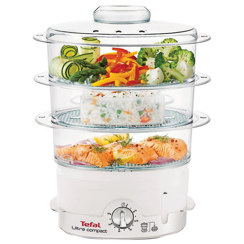 Пароварка TEFAL VC100630, 900 Вт, объем 9 л, механическое управление, 3 яруса, серебристая