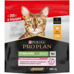ПРОМО! Pro Plan сухой корм для стерил. кошек c чувствительным пищеварением (курица) 400 г + 200г