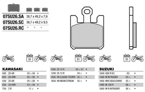 07SU26SA колодки тормозные МОТО(FDB2164)